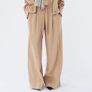 Zara NEW Washed Plush Pants, M SIZE, Sandy Color